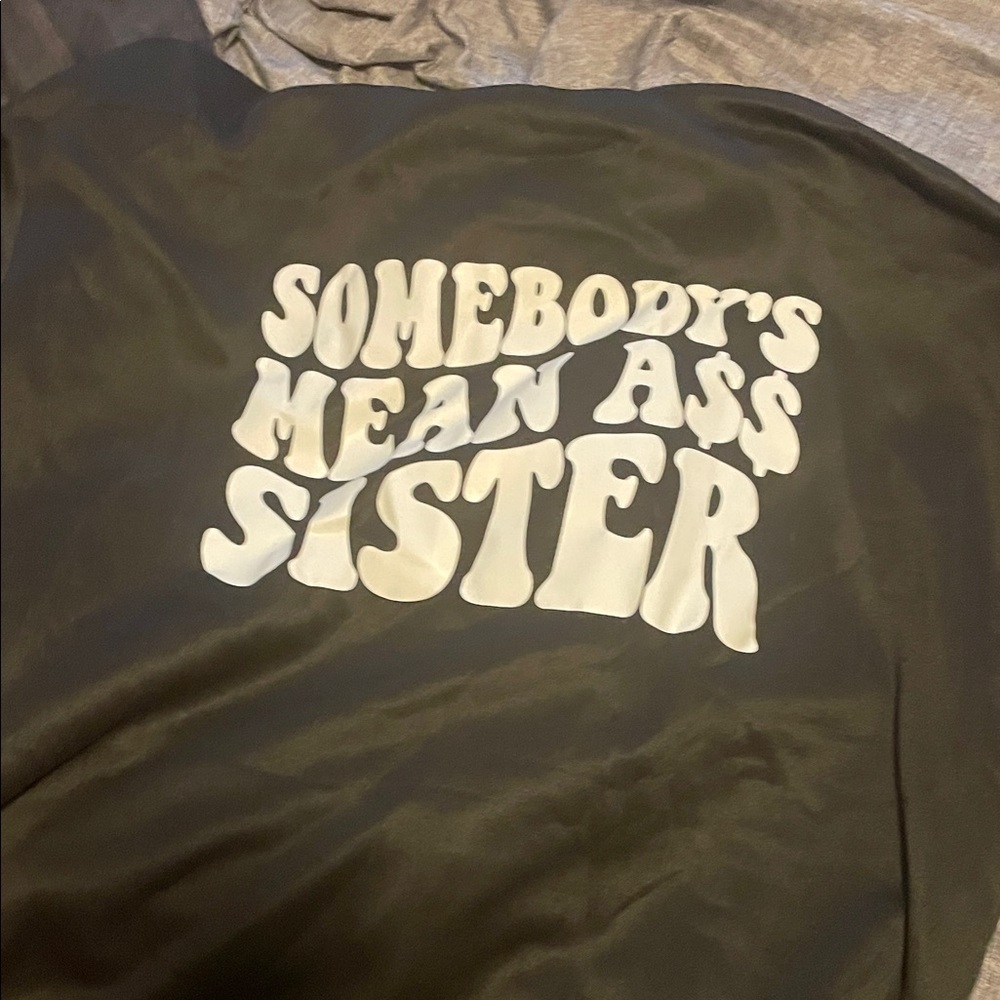 SHEIN Black Hoodie with White Heart 'Sisters' Graphic never worn